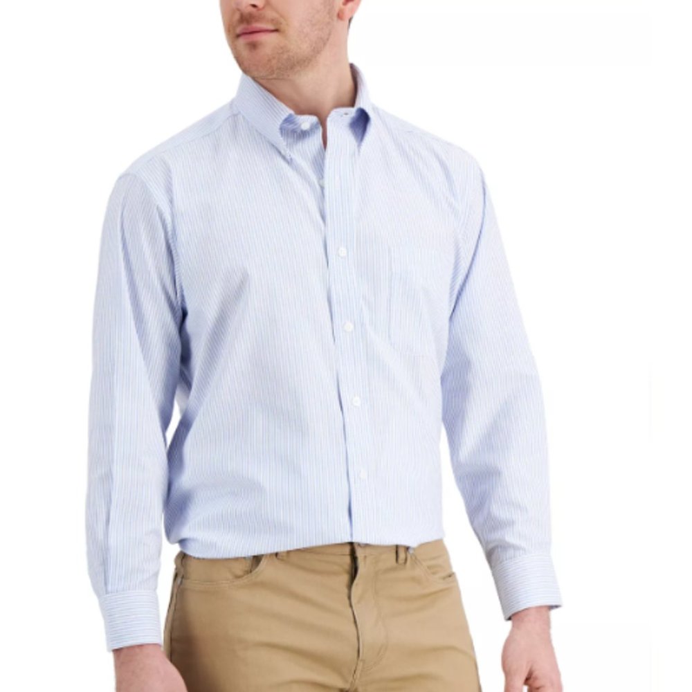 Club Room Men's Classic/Regular Fit Performance Blue-Striped Dress Shirt